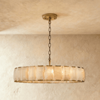 Clérachic large alabaster ring chandelier, 147 cm wide, in burnished brass with chain and round canopy