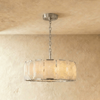 Clérachic alabaster ring chandelier, 78 cm wide, with polished stainless steel frame, chain and canopy