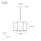 Clérachic chandelier dimension drawing, 48 cm, every measurement marked in centimetres and inches.