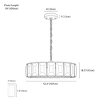 Clérachic chandelier dimension drawing, 107 cm, every measurement marked in centimetres and inches.