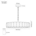 Clérachic chandelier dimension drawing, 147 cm, every measurement marked in centimetres and inches.