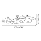 Dimension drawing for the linear Clérachic Alabaster Cluster Ceiling Light, 137 cm (54″) wide and 18.5 cm (7.3″) high.