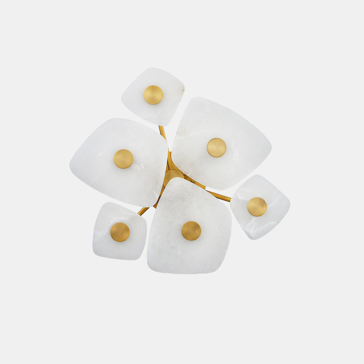 Clérachic Alabaster Cluster Ceiling Light seen from below, six stone shades set on brass stems around a central hub.