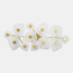 Underside view of the twelve-shade linear Clérachic Alabaster Cluster Ceiling Light, a brass disc centring each stone panel.
