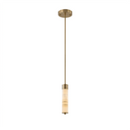 A single alabaster column on this Clérachic chandelier hangs from a straight brass rod, shown on a plain background.