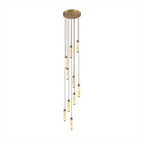 A tall cascade of brass-capped alabaster columns glows warm on this Clérachic chandelier, shown on a plain background.