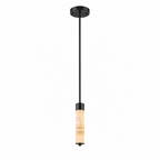 A single alabaster column on this Clérachic chandelier hangs from a straight black rod, glowing warm on a plain background.