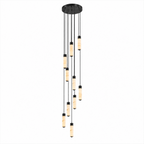 Black-capped alabaster columns cascade down this Clérachic chandelier in a loose spiral, shown on a plain background.