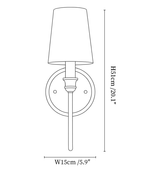 Clérachic wall sconce dimension drawing, every measurement marked in centimetres and inches.