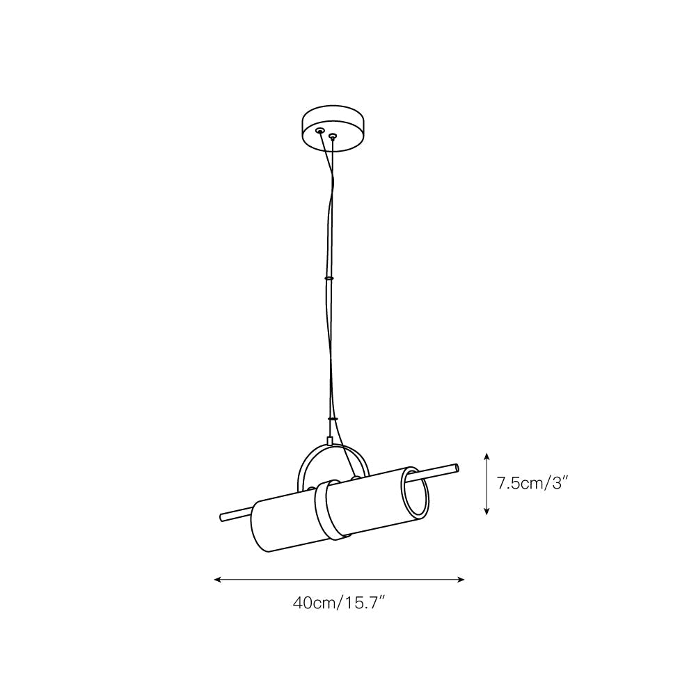 Dimension drawing for the Clérachic Alabaster Cylinder LED Pendant Light, 40cm/15.7″ long and 7.5cm/3″ across.