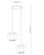 Clérachic pendant light dimension drawing, 3 of 5, every measurement marked in centimetres and inches.