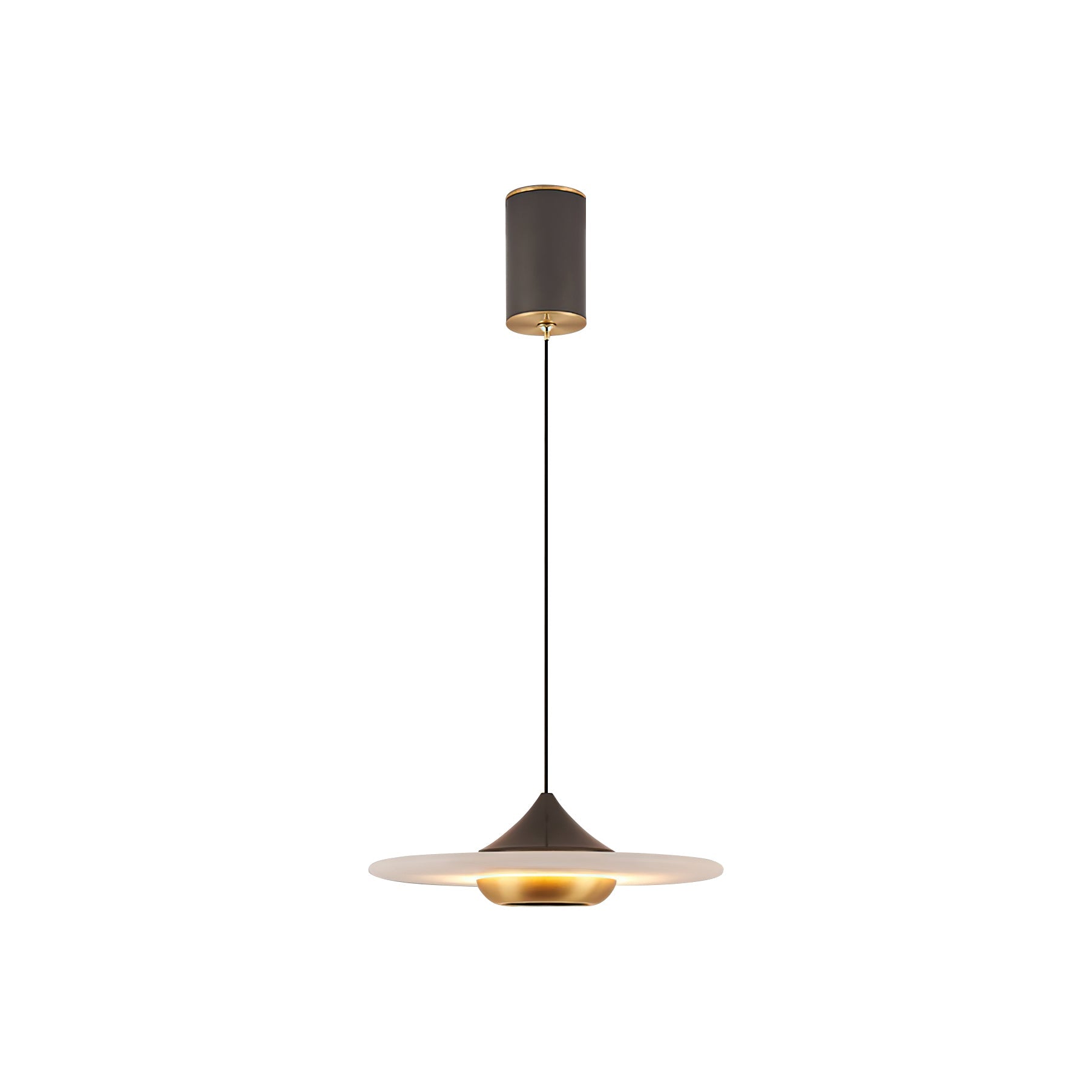 Clérachic Alabaster Disc Pendant Light shown full length on white, slim canopy and cord above the flat stone disc.
