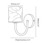 Clérachic wall sconce dimension drawing, every measurement marked in centimetres and inches.
