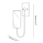 Clérachic wall light dimension drawing, every measurement marked in centimetres and inches.