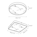 Dimension drawing for the Clérachic alabaster flush ceiling light, round and square, both 30 cm (11.8″) wide and 5 cm (2″) deep.