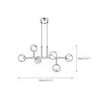 Dimension drawing for the six-light Clérachic Alabaster Globe Chandelier, 105 cm / 41.3″ wide and 40 cm / 15.7″ high.