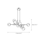 Dimension drawing for the nine-light Clérachic Alabaster Globe Chandelier, 110 cm / 43.3″ wide and 40 cm / 15.7″ high.