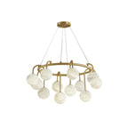 Clérachic Alabaster Globe Chandelier on a plain white background, showing the full drop from ceiling canopy to the lowest globe.