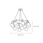 Dimension drawing for the twelve-light Clérachic Alabaster Globe Chandelier, 80 cm (31.5″) wide and 35 cm (13.8″) high.