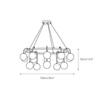 Dimension drawing for the fifteen-light Clérachic Alabaster Globe Chandelier, 100 cm (39.4″) wide and 35 cm (13.8″) high.