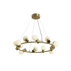 The Clérachic Alabaster Globe Ring Chandelier on a plain white background, showing the brass canopy and three suspension cables.