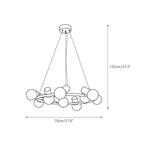 Dimension drawing for the Clérachic Alabaster Globe Ring Chandelier, 70cm/27.6″ wide and 120cm/47.2″ high, the nine-light ring.