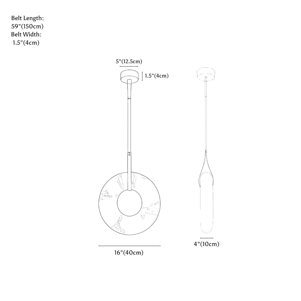 Clérachic pendant light dimension drawing, 40 cm, every measurement marked in centimetres and inches.