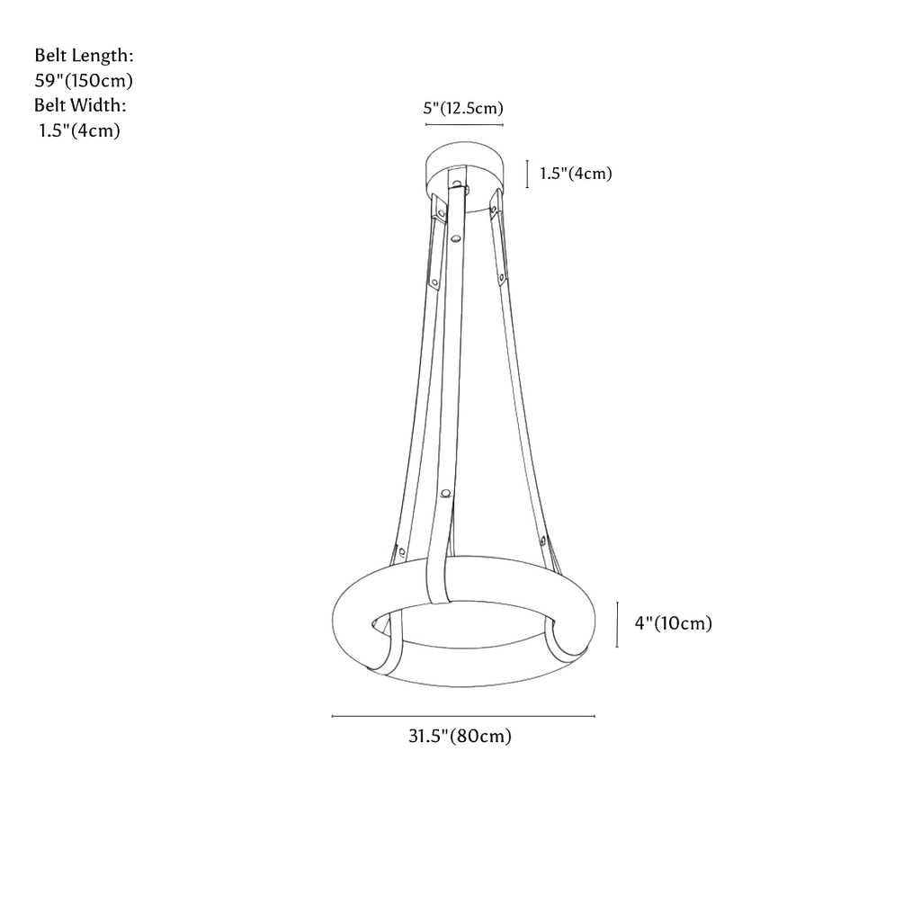 Clérachic pendant light dimension drawing, 80 cm, every measurement marked in centimetres and inches.