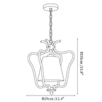 Clérachic pendant light dimension drawing, every measurement marked in centimetres and inches.