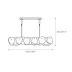Dimension drawing for the Clérachic alabaster linear chandelier, 100 cm / 39.4 in long with an 80 cm / 31.5 in drop