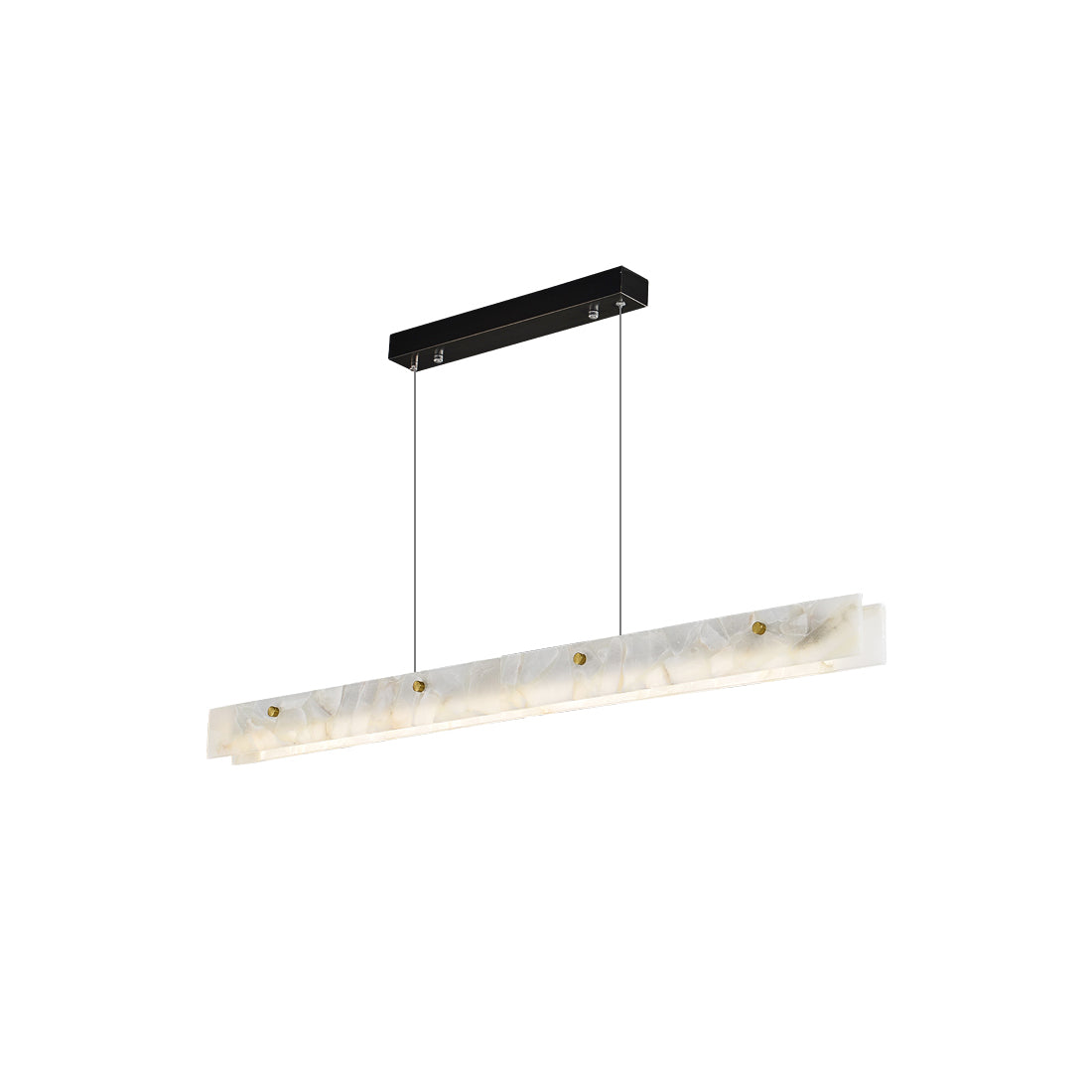 Clérachic linear pendant floating on white, the whole fixture visible from canopy to alabaster diffuser in one clean catalogue view.