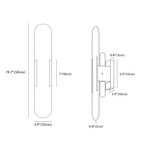 Clérachic wall light dimension drawing, 10 × 50 cm, every measurement marked in centimetres and inches.