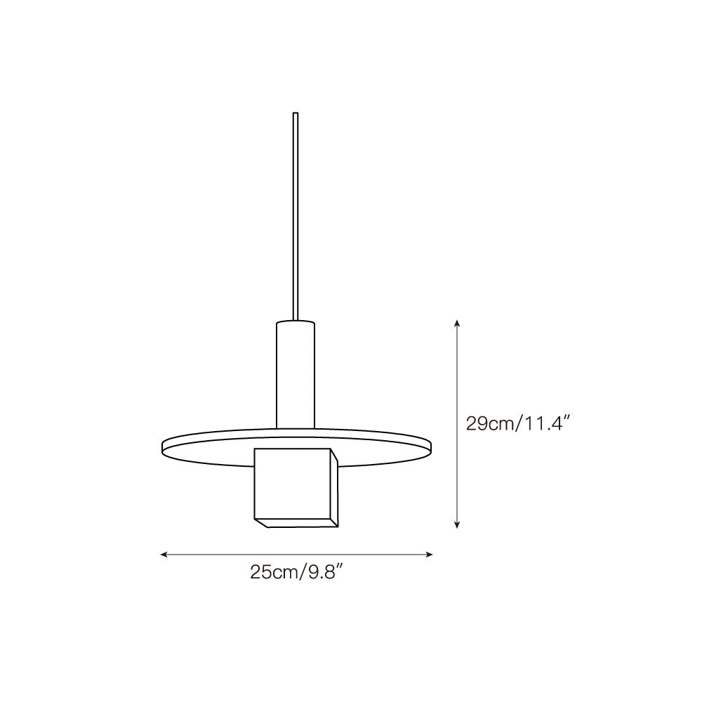Dimension drawing for the large Clérachic Alabaster Pendant Light with its disc, 25 cm / 9.8 in wide and 29 cm / 11.4 in high.