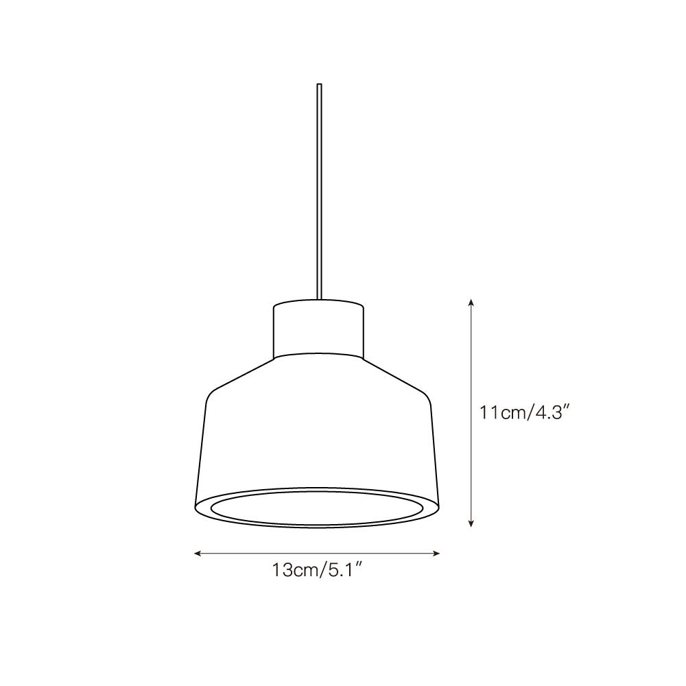 Dimension drawing for the Clérachic alabaster pendant, single shade 13 cm (5.1″) wide and 11 cm (4.3″) high on its cord.