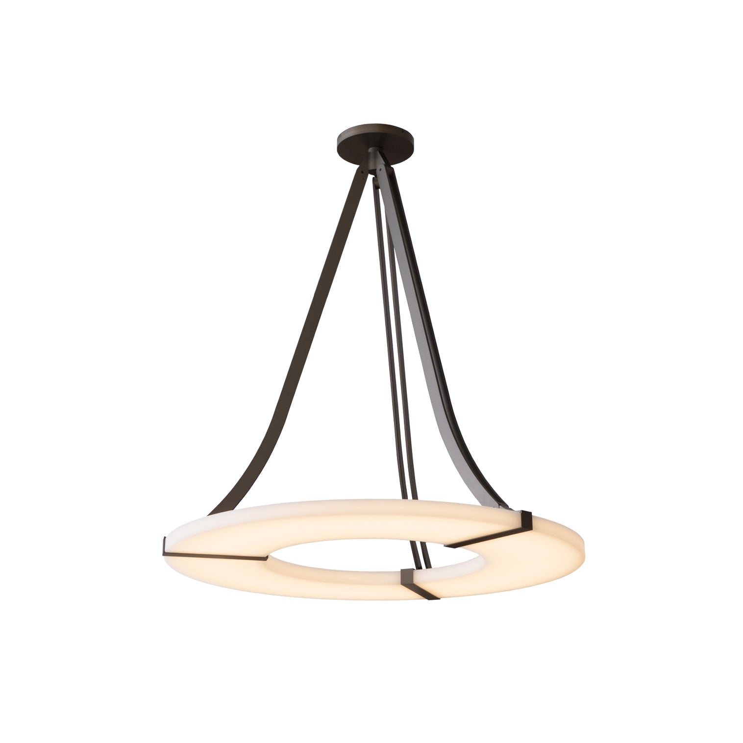 Clérachic Alabaster Ring Chandelier on a clean white studio ground, showing the full drop from flat canopy to the wide lit ring.