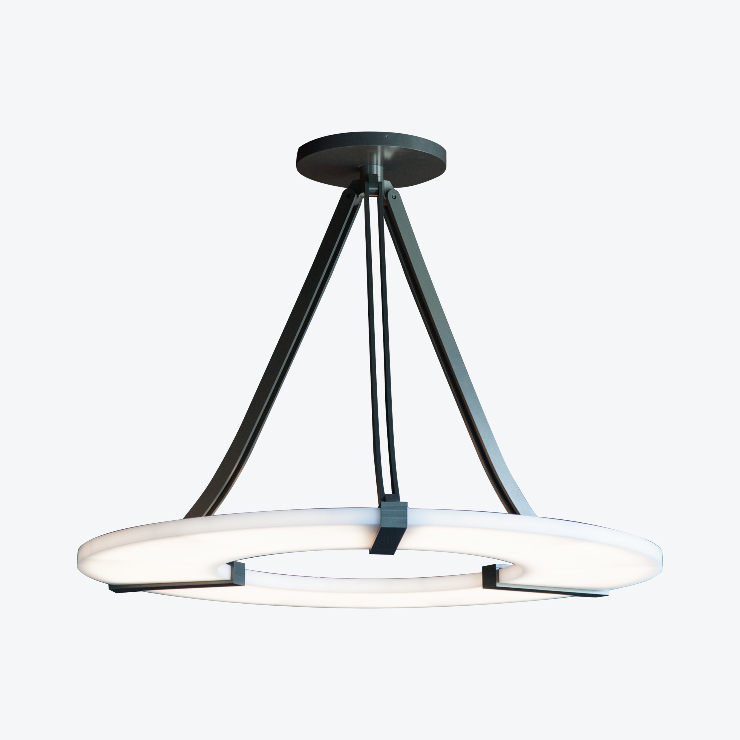 Clérachic Alabaster Ring Chandelier against pale studio white, the three-arm canopy and flat ring shown from a low angle.