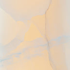Stone macro of the Clérachic Alabaster Ring Chandelier, backlighting drawing out cream and blue-grey veins in the natural alabaster.