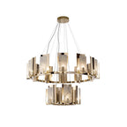 The two-tier Clérachic Alabaster Ring Chandelier on white, a 60 cm ring stacked under the 100 cm ring for double-height rooms.