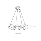 Dimension drawing for the Clérachic Alabaster Ring Chandelier, 60 cm / 23.6 in across with a 10 cm / 3.9 in deep stone band.