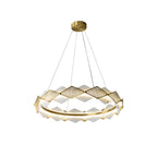 The Clérachic Alabaster Ring Chandelier on a plain white background, showing the brass canopy and four suspension cables.