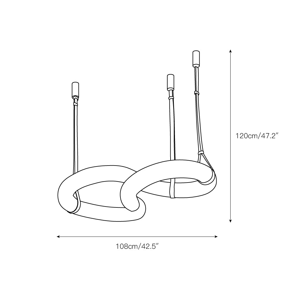 Dimension drawing for the Clérachic Alabaster Ring Chandelier, 108 cm (42.5″) wide and 120 cm (47.2″) tall.