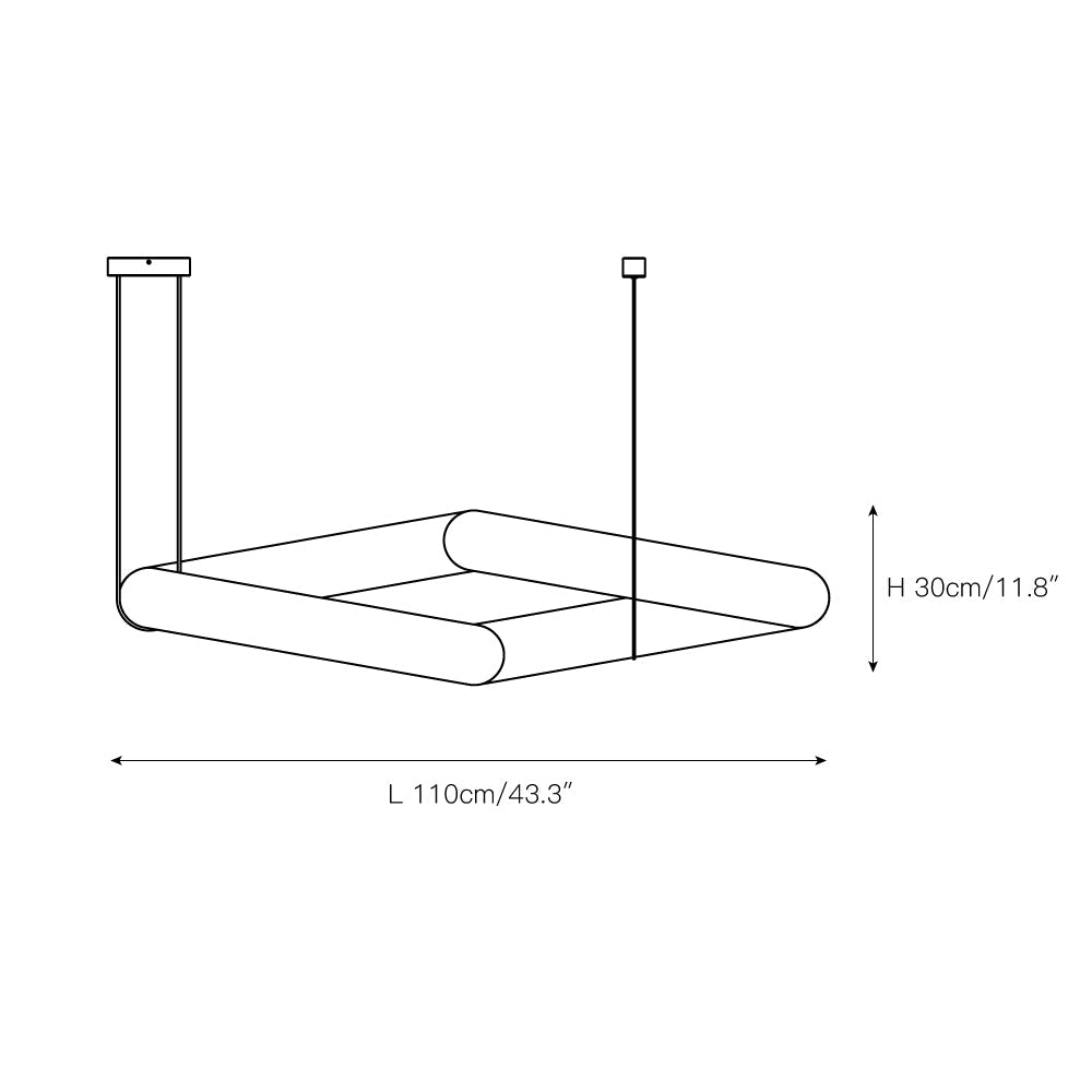 Dimension drawing of the single-loop Clérachic alabaster ring chandelier, L 110 cm (43.3″) and H 30 cm (11.8″).