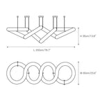Dimension drawing of the four-loop Clérachic alabaster ring chandelier, L 200 cm (78.7″), W 60 cm (23.6″), H 35 cm (13.8″).