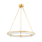 Clérachic Alabaster Ring Chandelier in polished brass, its alabaster band held in the hoop, shown unlit against white.