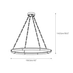 Dimension drawing for the large Clérachic Alabaster Ring Chandelier, 106.5 cm / 42″ wide and 143.5 cm / 56.5″ high.