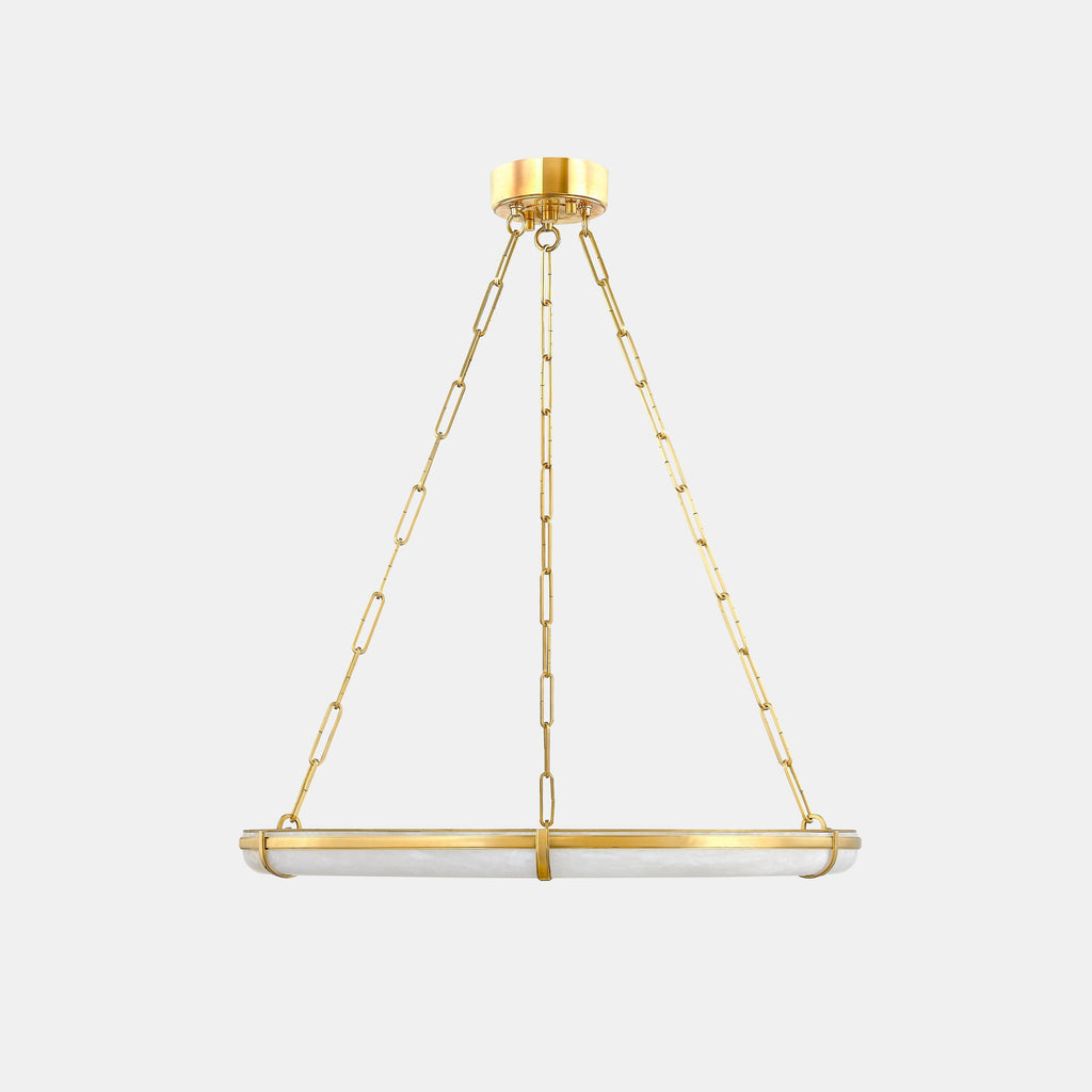 Side elevation of the Clérachic Alabaster Ring Chandelier, showing how flat the stone ring reads seen from across a room.