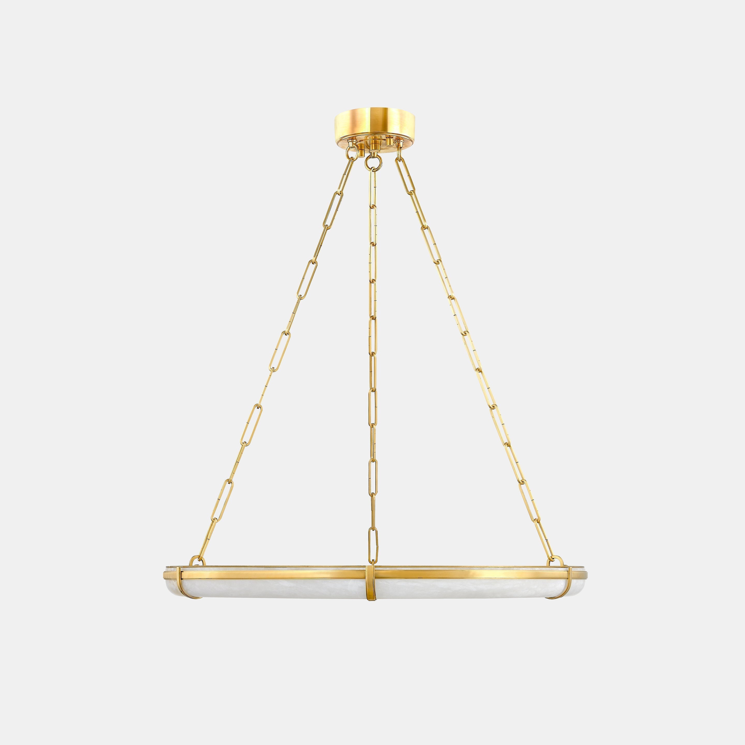 Side elevation of the Clérachic Alabaster Ring Chandelier, showing how flat the stone ring reads seen from across a room.