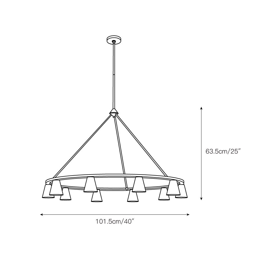 Dimension drawing for the Clérachic alabaster ring chandelier, 101.5 cm (40″) wide and 63.5 cm (25″) high.
