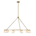 Side view of the Clérachic Alabaster Ring Chandelier, the ring read edge-on with three angled stays bracing it to the rod.