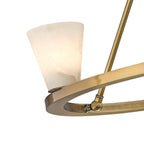 Close detail of the Clérachic Alabaster Ring Chandelier, one stone cone beside the polished rim and its ball-jointed stay.